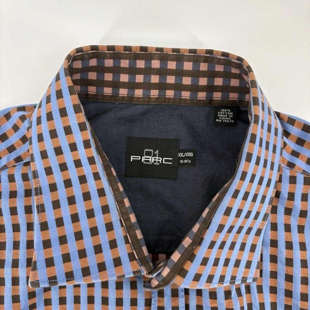 Parc 81 Men's XXL Blue Brown Argos Button Down Dress Shirt Business Casual‎